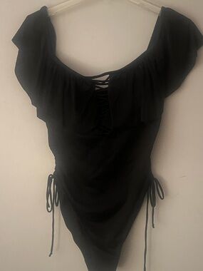 Black Off-Shoulder Ruffle One-Piece coastal waves bathing suit 1X